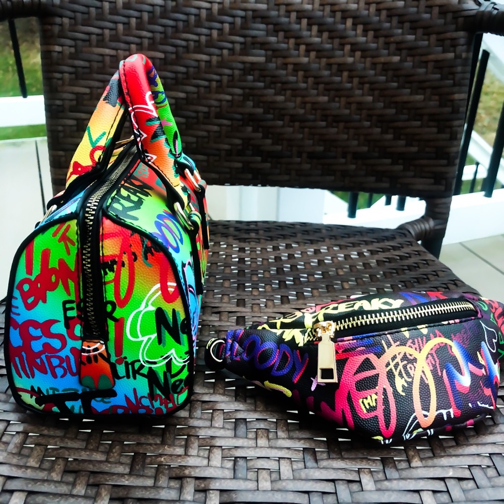 Colorful fanny pack with matching purse